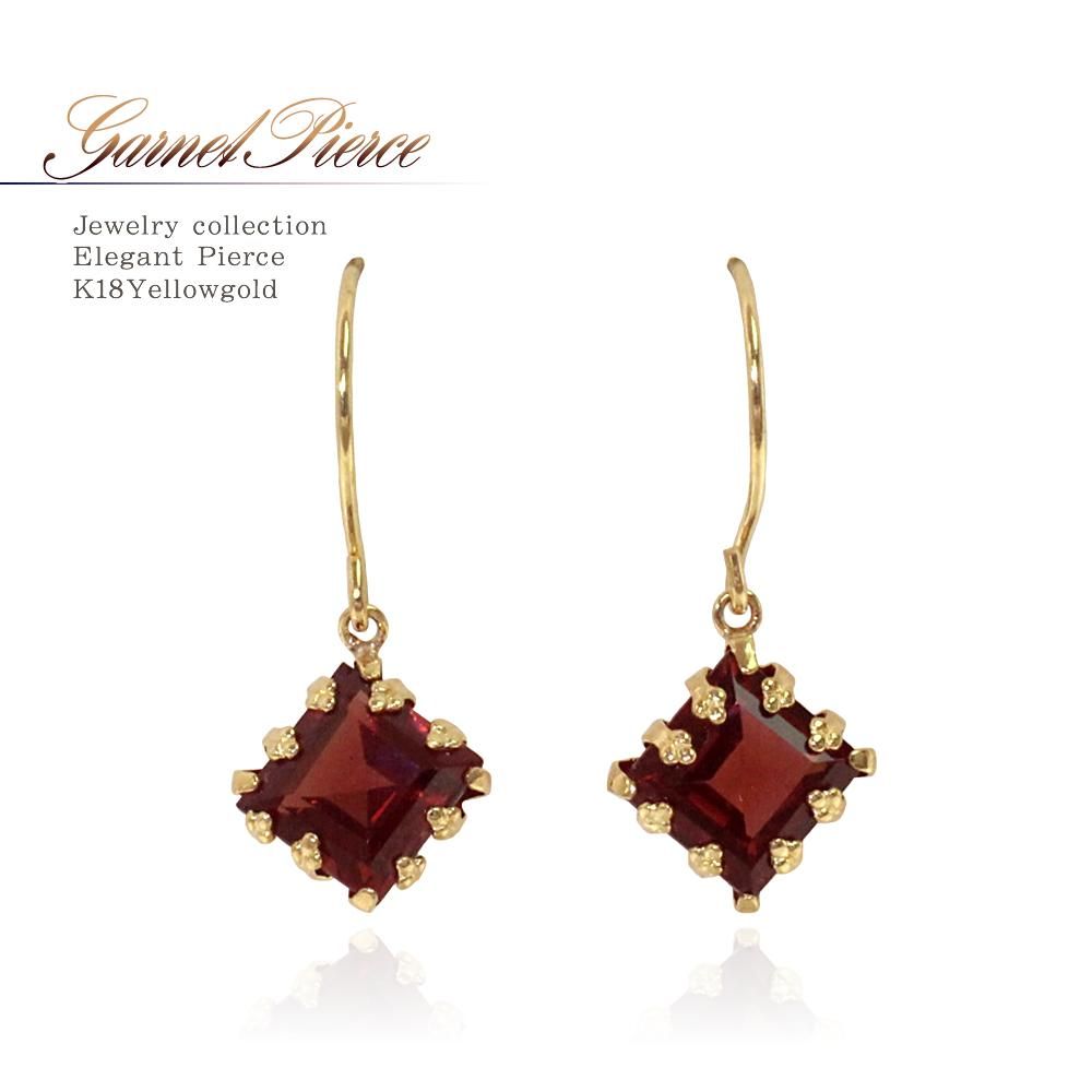 K18YG ガーネット フックピアス_01