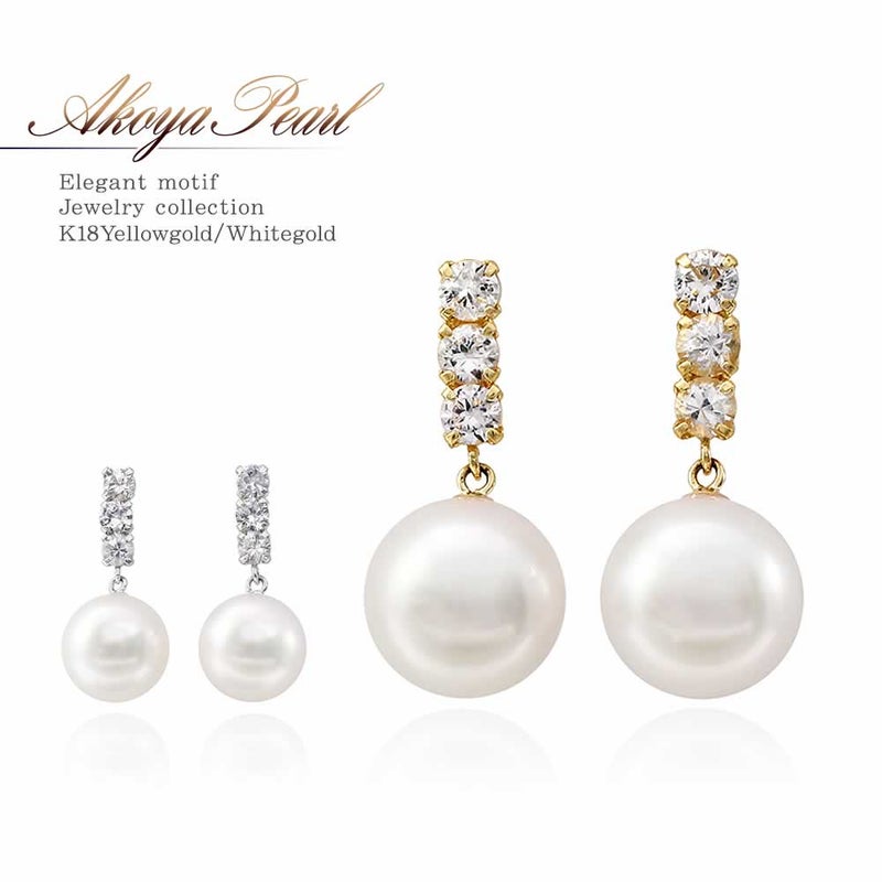 K18YG/WG アコヤ真珠＆ホワイトサファイア ピアス 9月誕生石_01