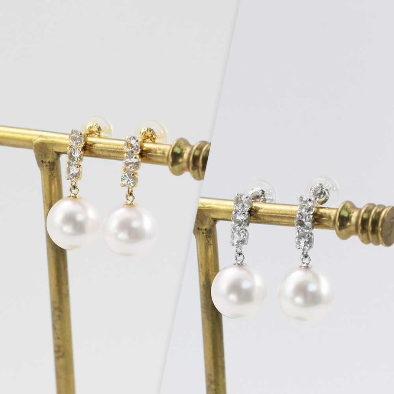 K18YG/WG アコヤ真珠＆ホワイトサファイア ピアス 9月誕生石_02