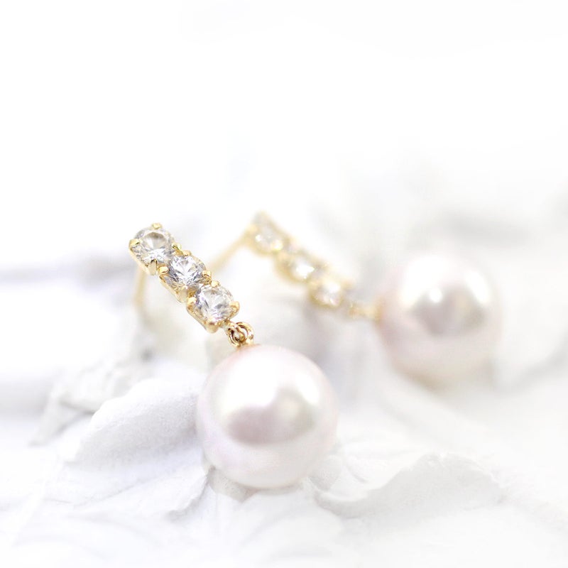 K18YG/WG アコヤ真珠＆ホワイトサファイア ピアス 9月誕生石_03