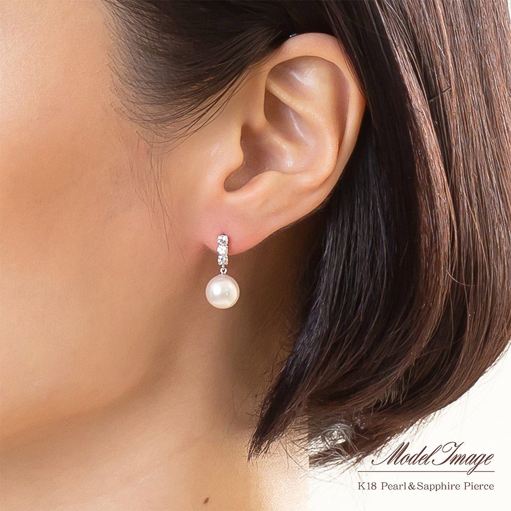 K18YG/WG アコヤ真珠＆ホワイトサファイア ピアス 9月誕生石_05