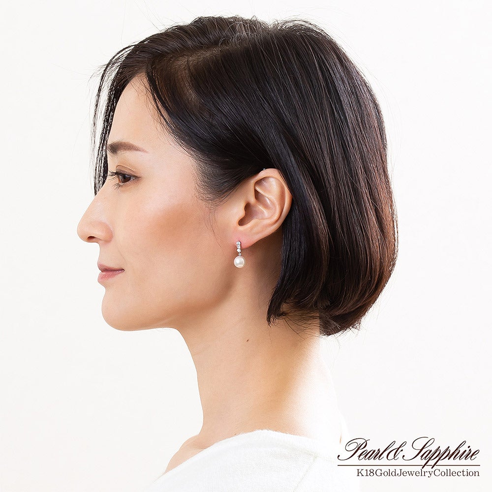 K18YG/WG アコヤ真珠＆ホワイトサファイア ピアス 9月誕生石_09