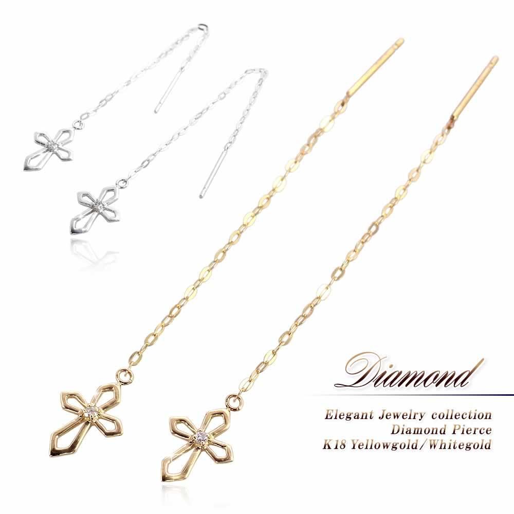 K18 ダイヤモンド クロス アメリカンピアス_01