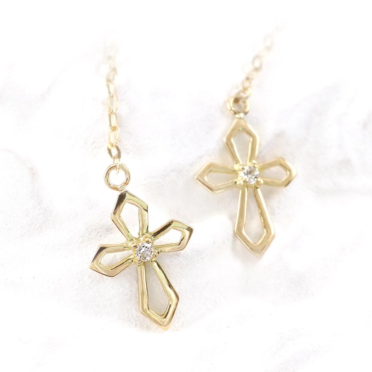 18K ダイヤモンド クロスアメリカンピアス