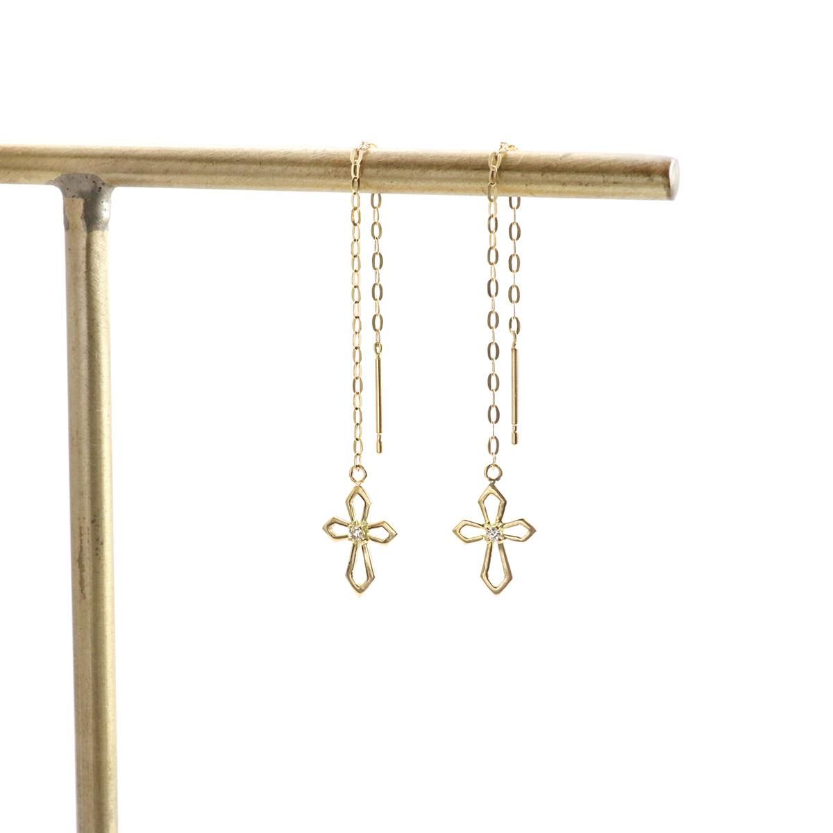 K18 ダイヤモンド クロス アメリカンピアス_09