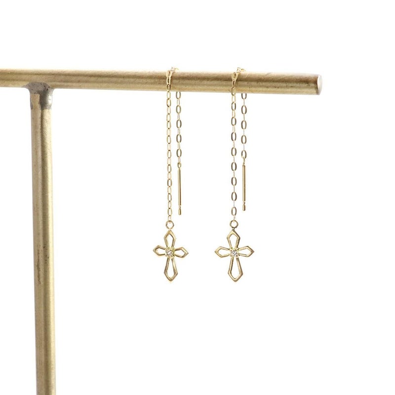 K18 ダイヤモンド クロス アメリカンピアス_09