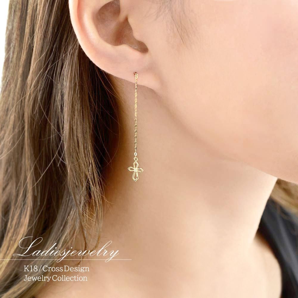 K18 ダイヤモンド クロス アメリカンピアス_10