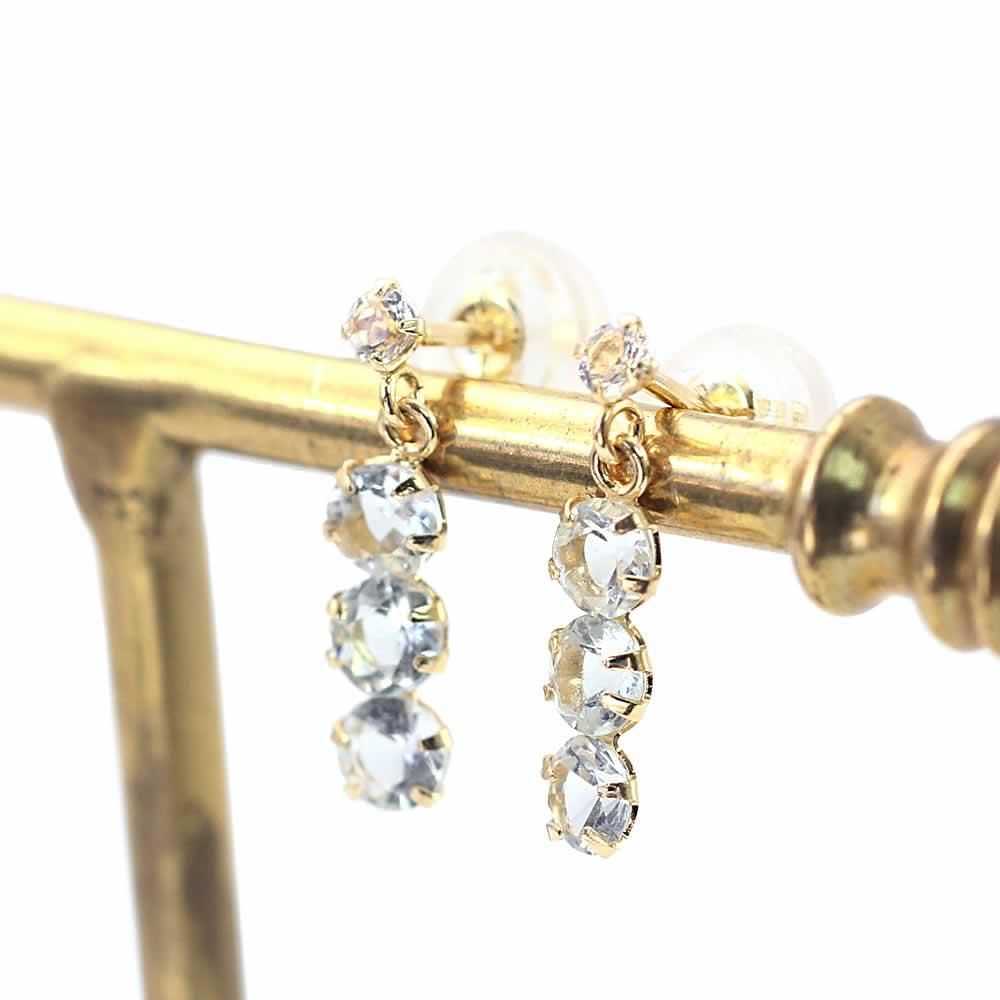 K18YG アクアマリン&ホワイトトパーズ トリロジーピアス_02