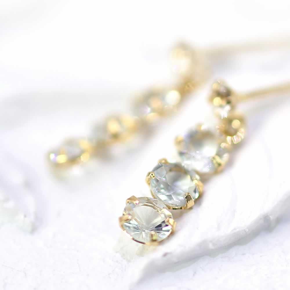 K18YG アクアマリン&ホワイトトパーズ トリロジーピアス_03