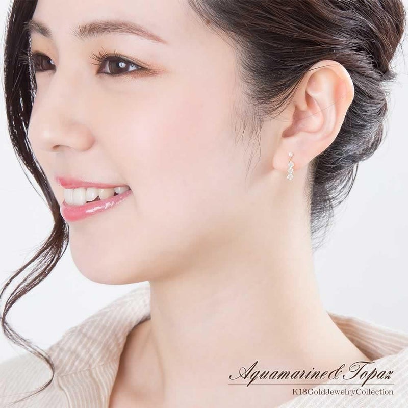 K18YG アクアマリン&ホワイトトパーズ トリロジーピアス_05