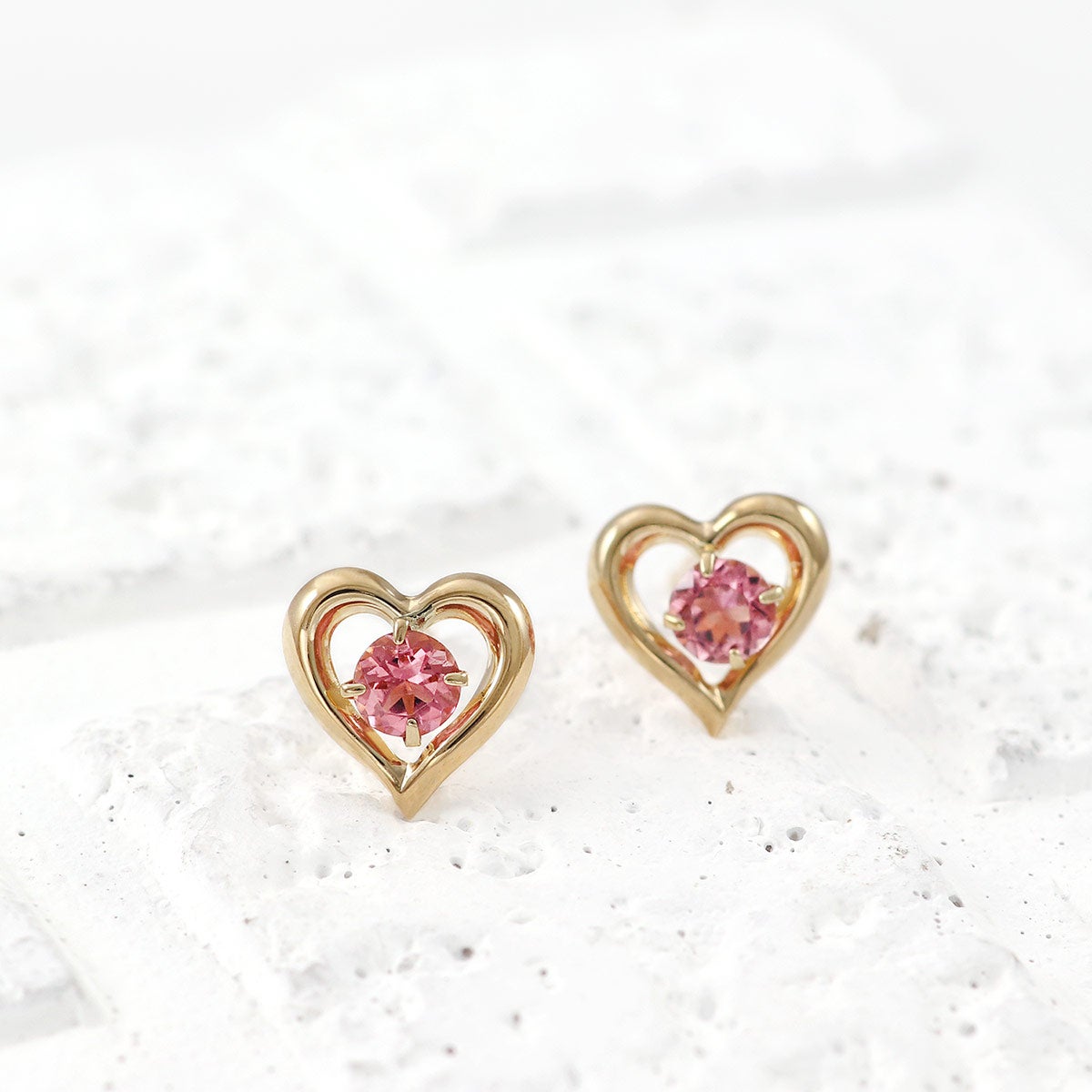 K18YG ピンクトルマリン ハートピアス  10月の誕生石_02