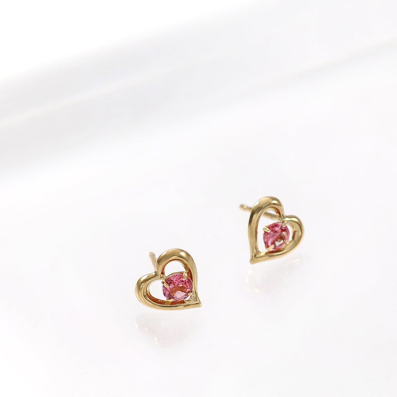 K18YG ピンクトルマリン ハートピアス  10月の誕生石_03