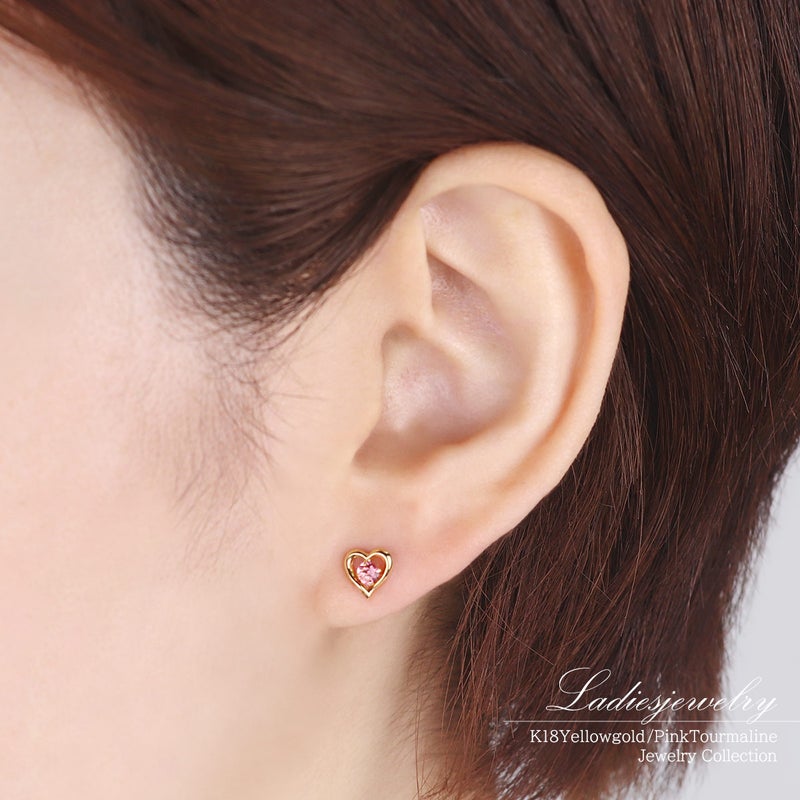 K18YG ピンクトルマリン ハートピアス  10月の誕生石_10