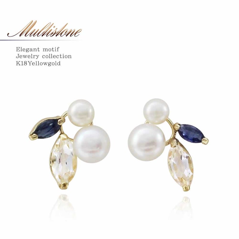 K18YG アコヤ真珠&サファイア&ホワイトトパーズ ピアス_01