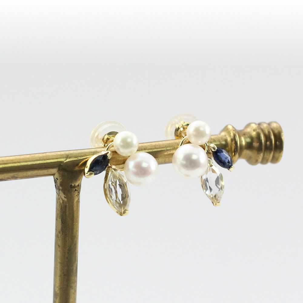 K18YG アコヤ真珠&サファイア&ホワイトトパーズ ピアス_03