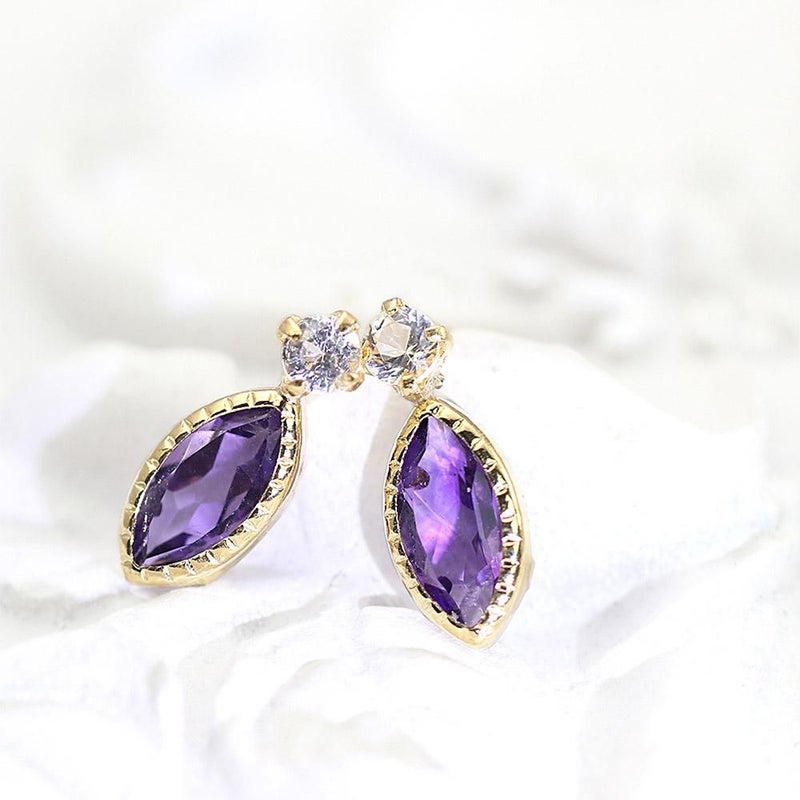 K18YG アメジスト＆ホワイトトパーズ ピアス 11月の誕生石_02
