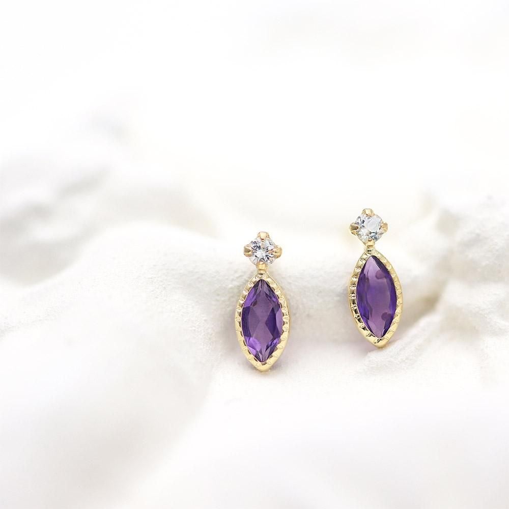 K18YG アメジスト＆ホワイトトパーズ ピアス 11月の誕生石_09