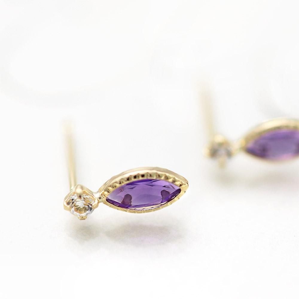 K18YG アメジスト＆ホワイトトパーズ ピアス 11月の誕生石_10