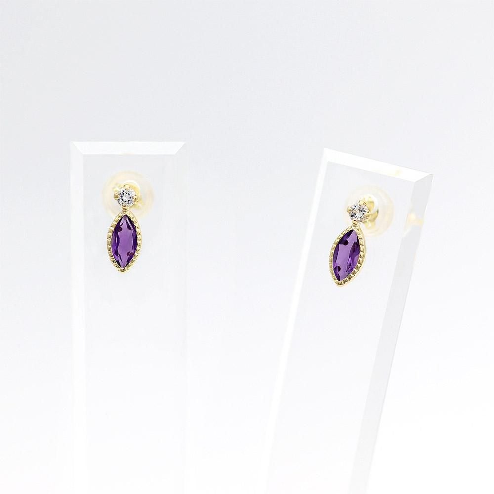 K18YG アメジスト＆ホワイトトパーズ ピアス 11月の誕生石_12