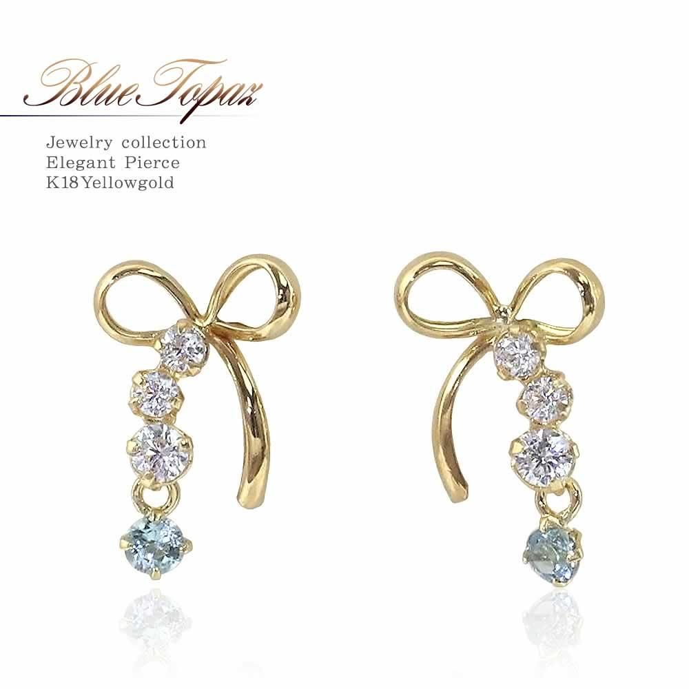 K18YG ブルートパーズ リボンピアス 11月の誕生石_01