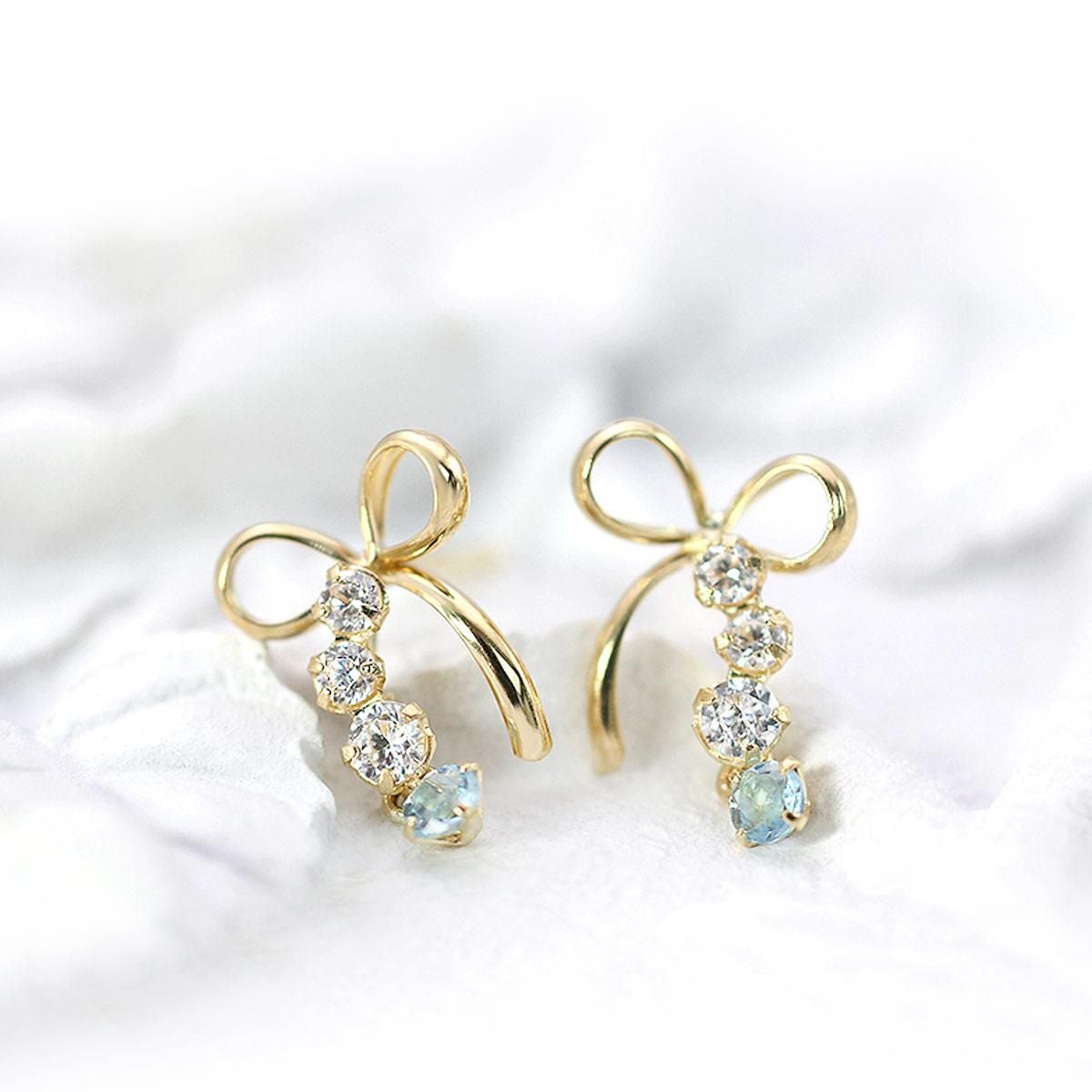 K18YG ブルートパーズ リボンピアス 11月の誕生石_03