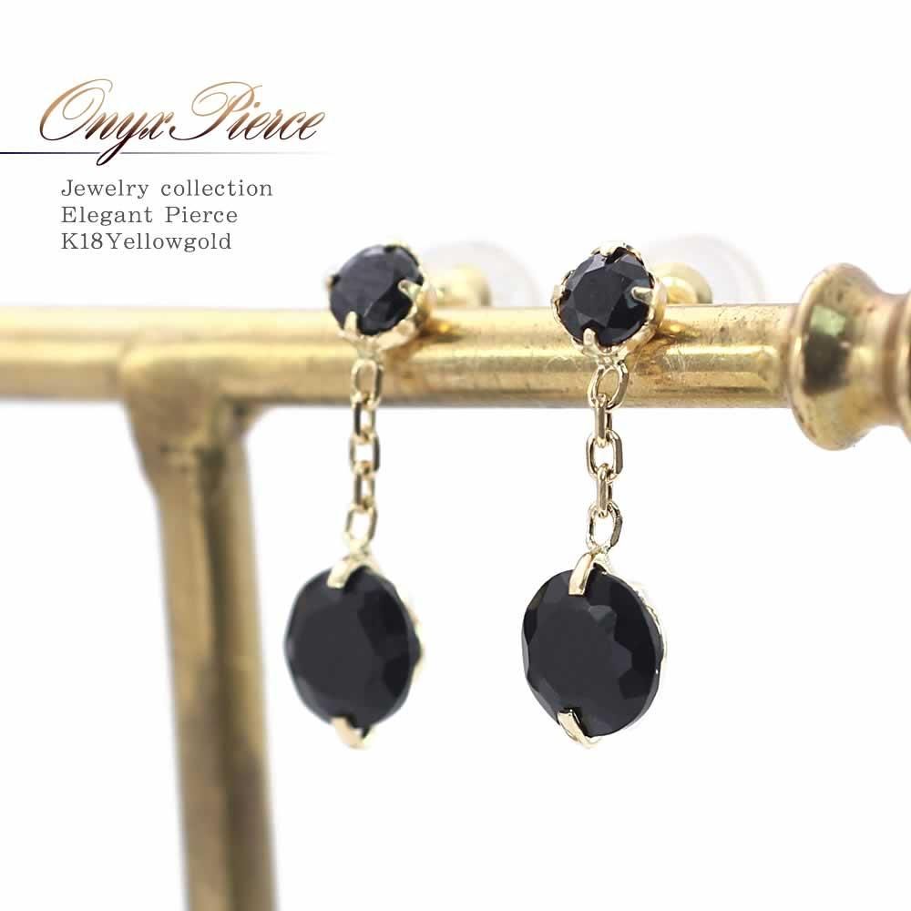 K18YG  オニキス ピアス_01