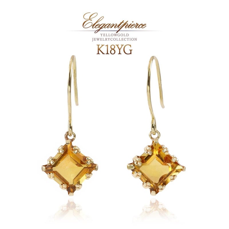 K18YG シトリン 菱形 フックピアス_01