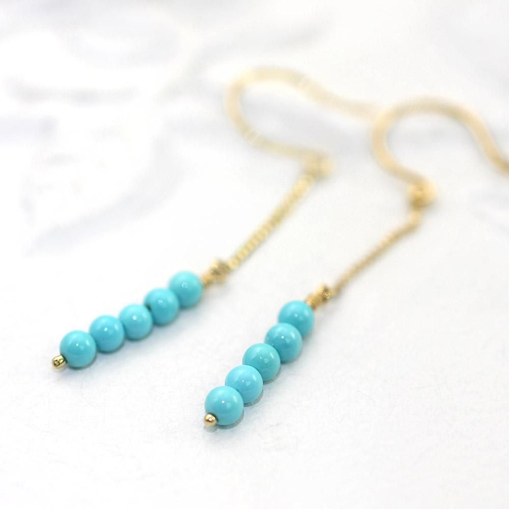 K18 ターコイズ（トルコ石）ロングフックピアス_10