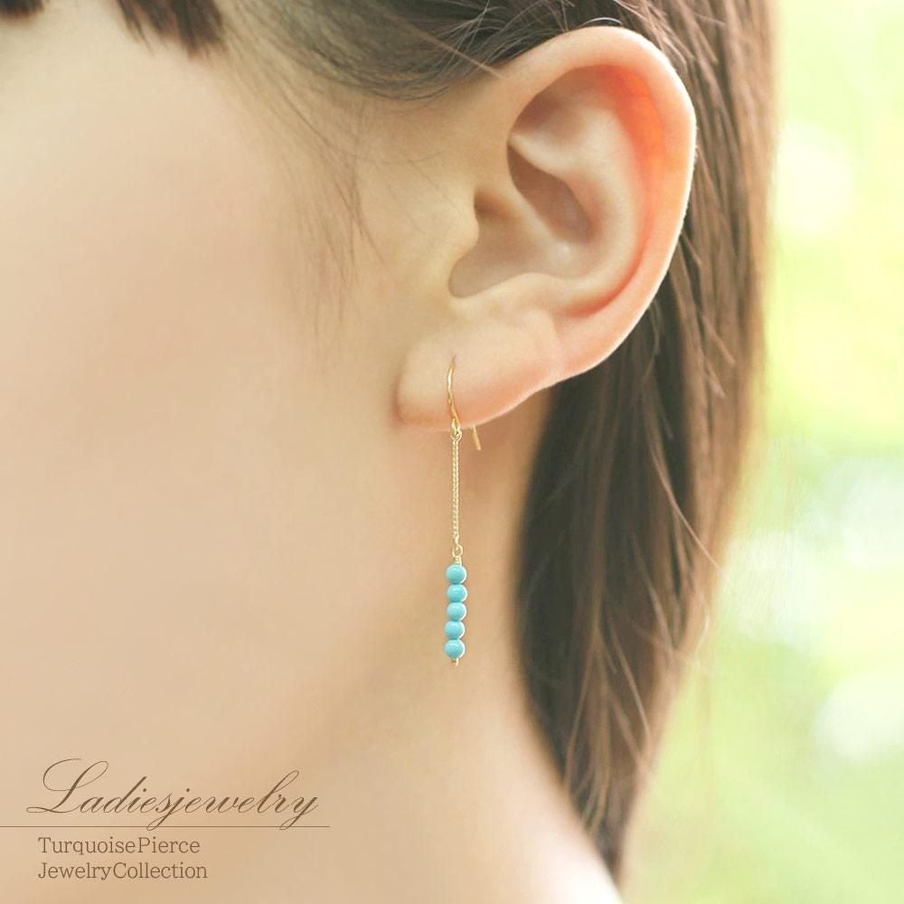 K18 ターコイズ（トルコ石）ロングフックピアス_12