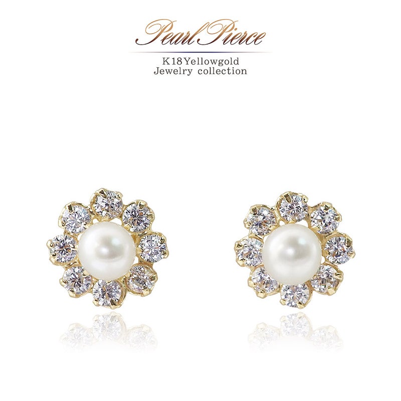 K18YG 淡水真珠 フラワーピアス_01