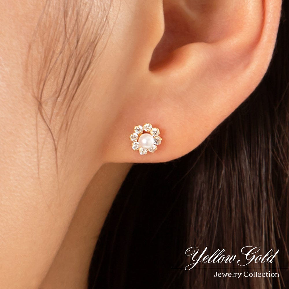 K18YG 淡水真珠 フラワーピアス_05