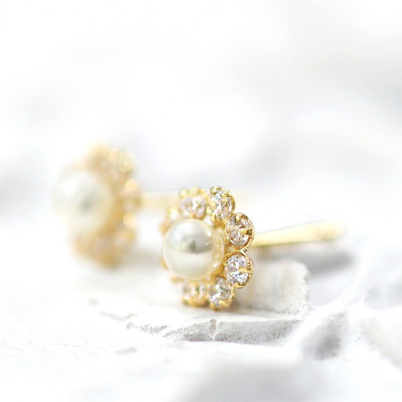 K18YG 淡水真珠 フラワーピアス_11