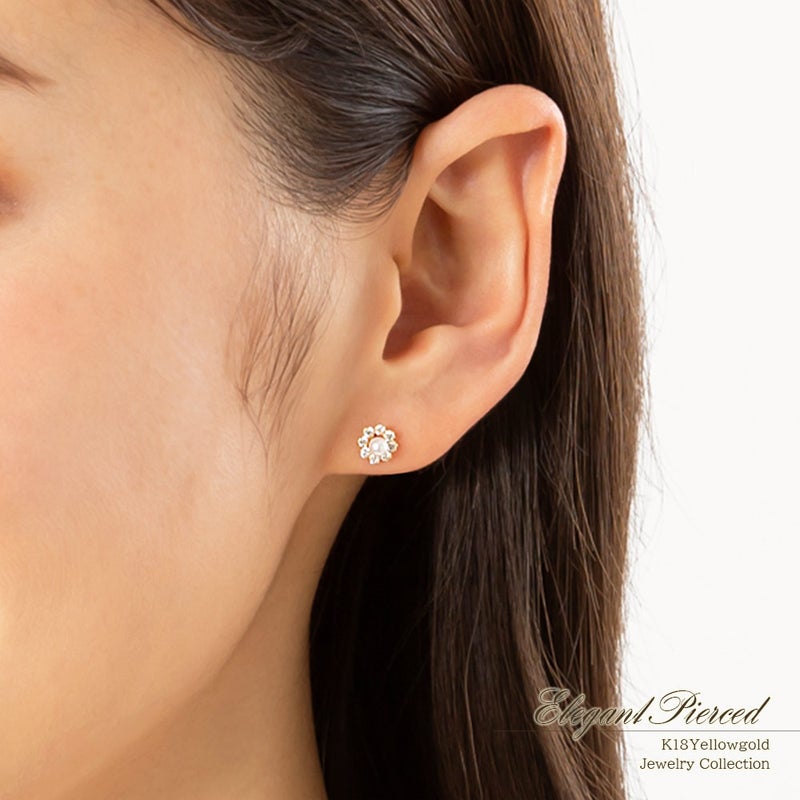 K18YG 淡水真珠 フラワーピアス_13