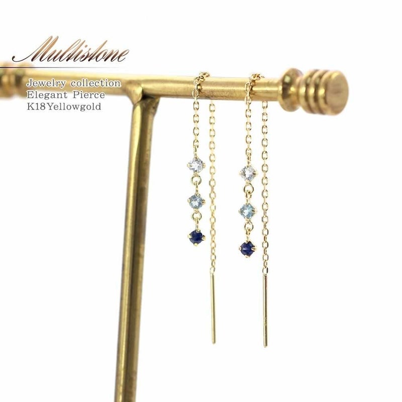 K18YG アクアマリン&ブルートパーズ&サファイア アメリカンピアス_01