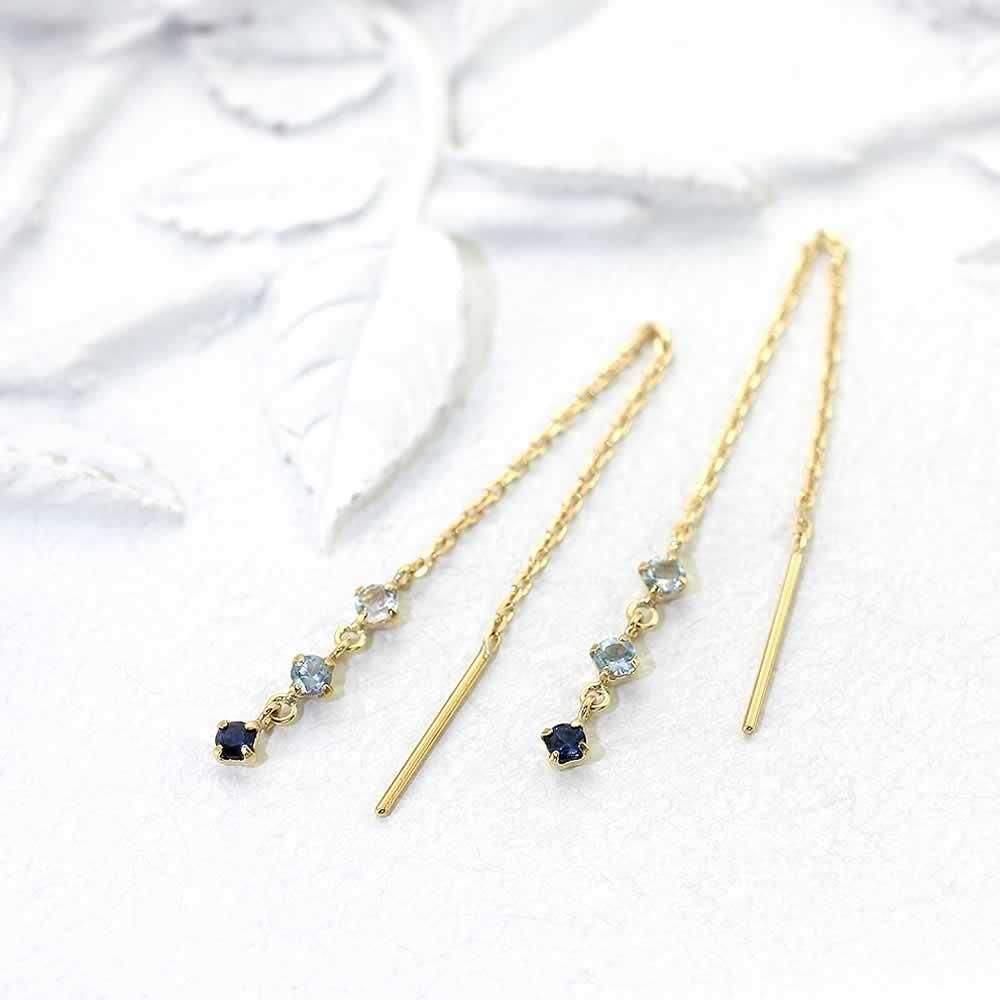 K18YG アクアマリン&ブルートパーズ&サファイア アメリカンピアス_02