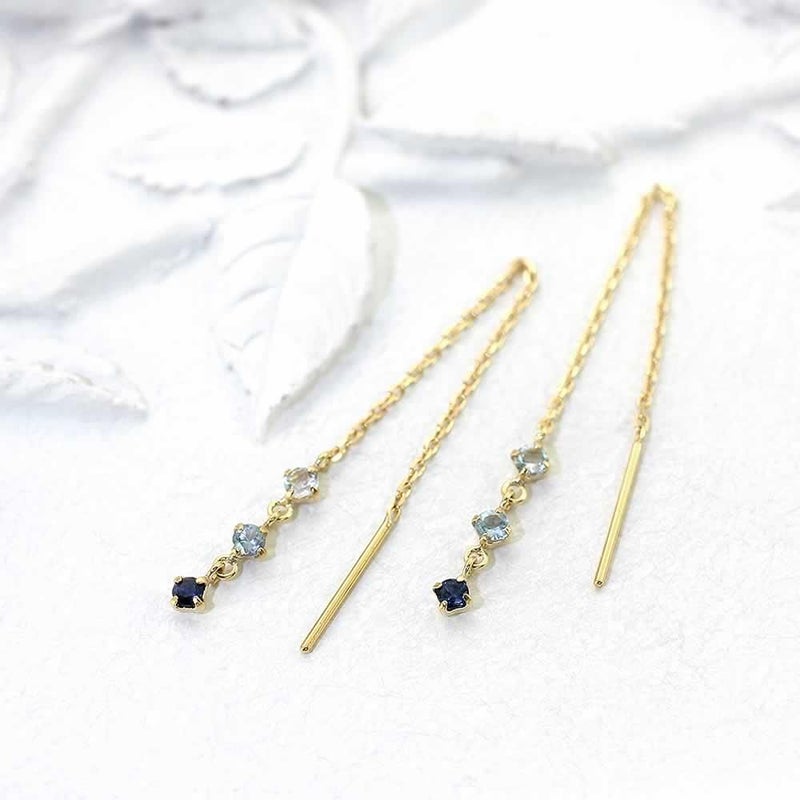 K18YG アクアマリン&ブルートパーズ&サファイア アメリカンピアス_02