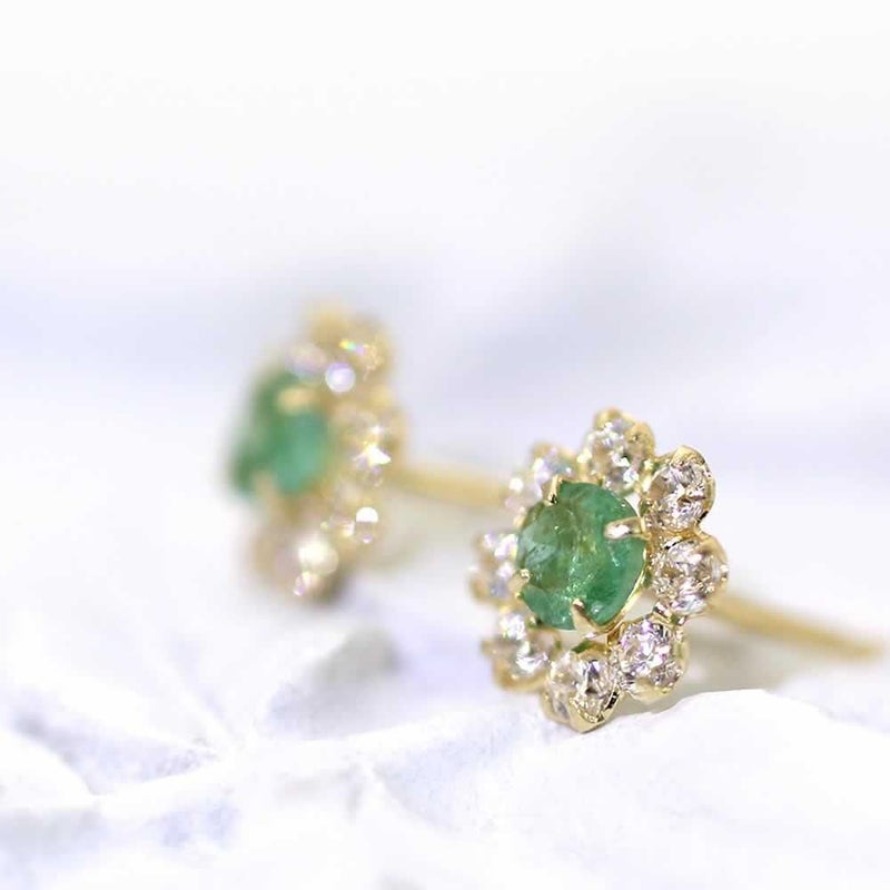 K18YG エメラルド フラワーピアス_03