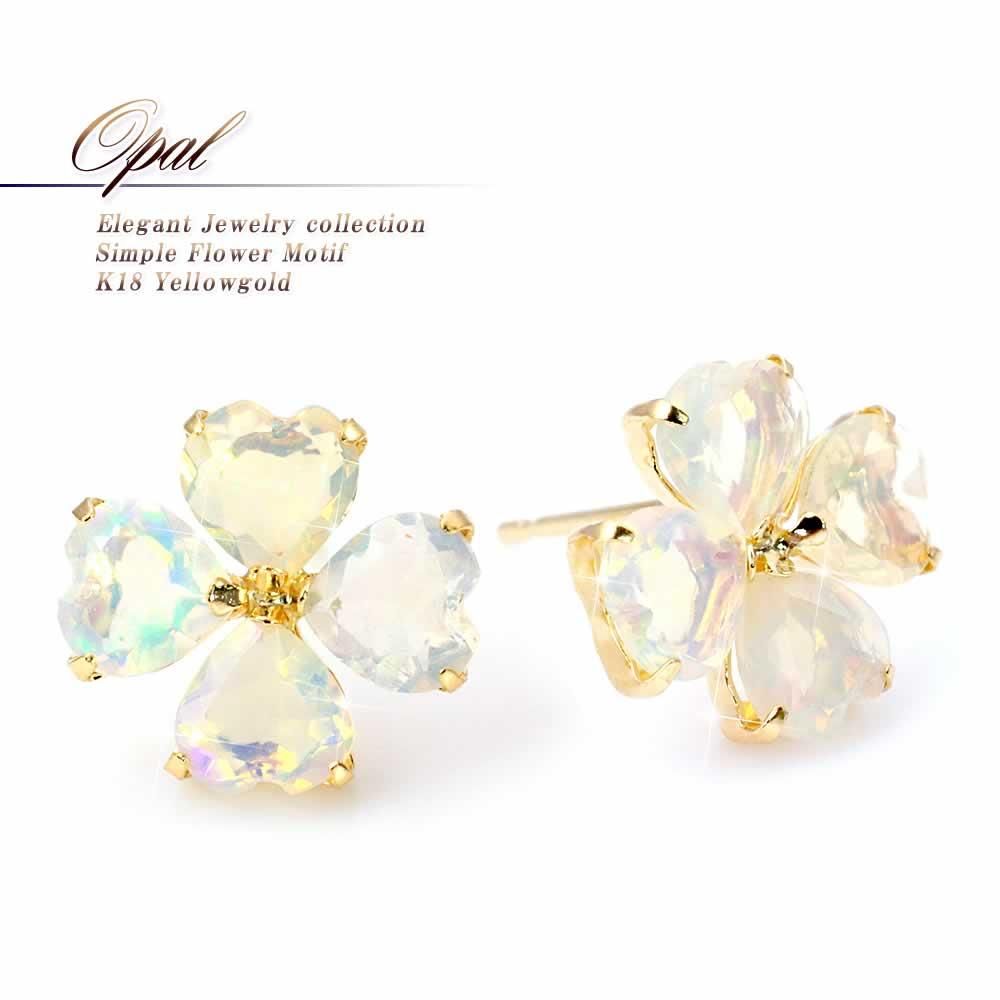 K18YG オパール フラワーピアス 10月誕生石_01