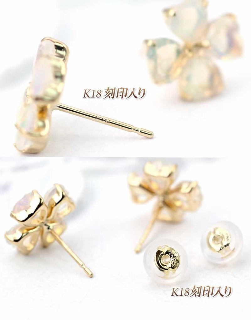 K18YG オパール フラワーピアス 10月誕生石_05