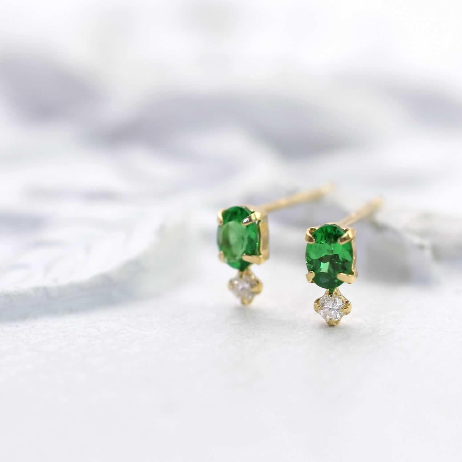 K18 グリーンガーネット＆ダイヤモンド ピアス | Jewelry ROLA