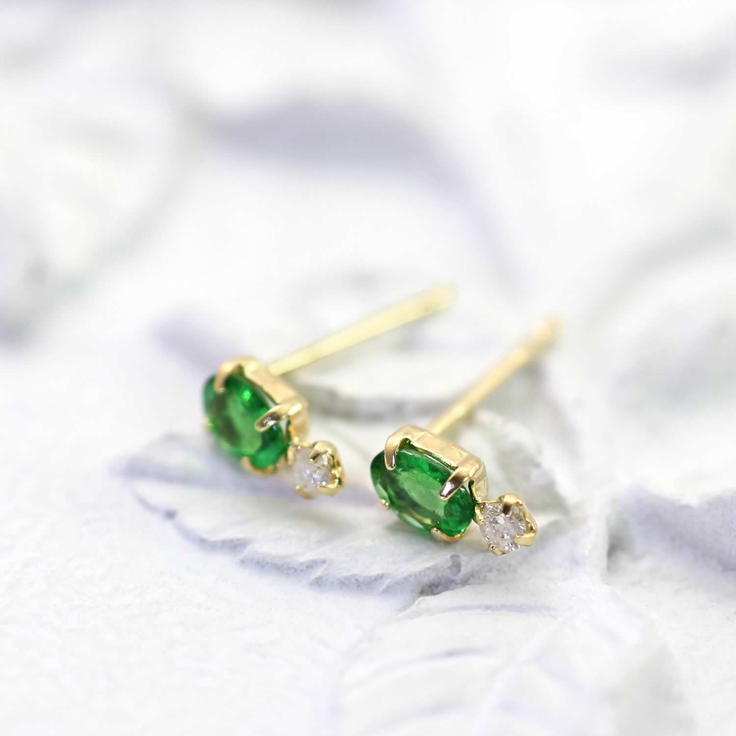 K18 グリーンガーネット＆ダイヤモンド ピアス | Jewelry ROLA