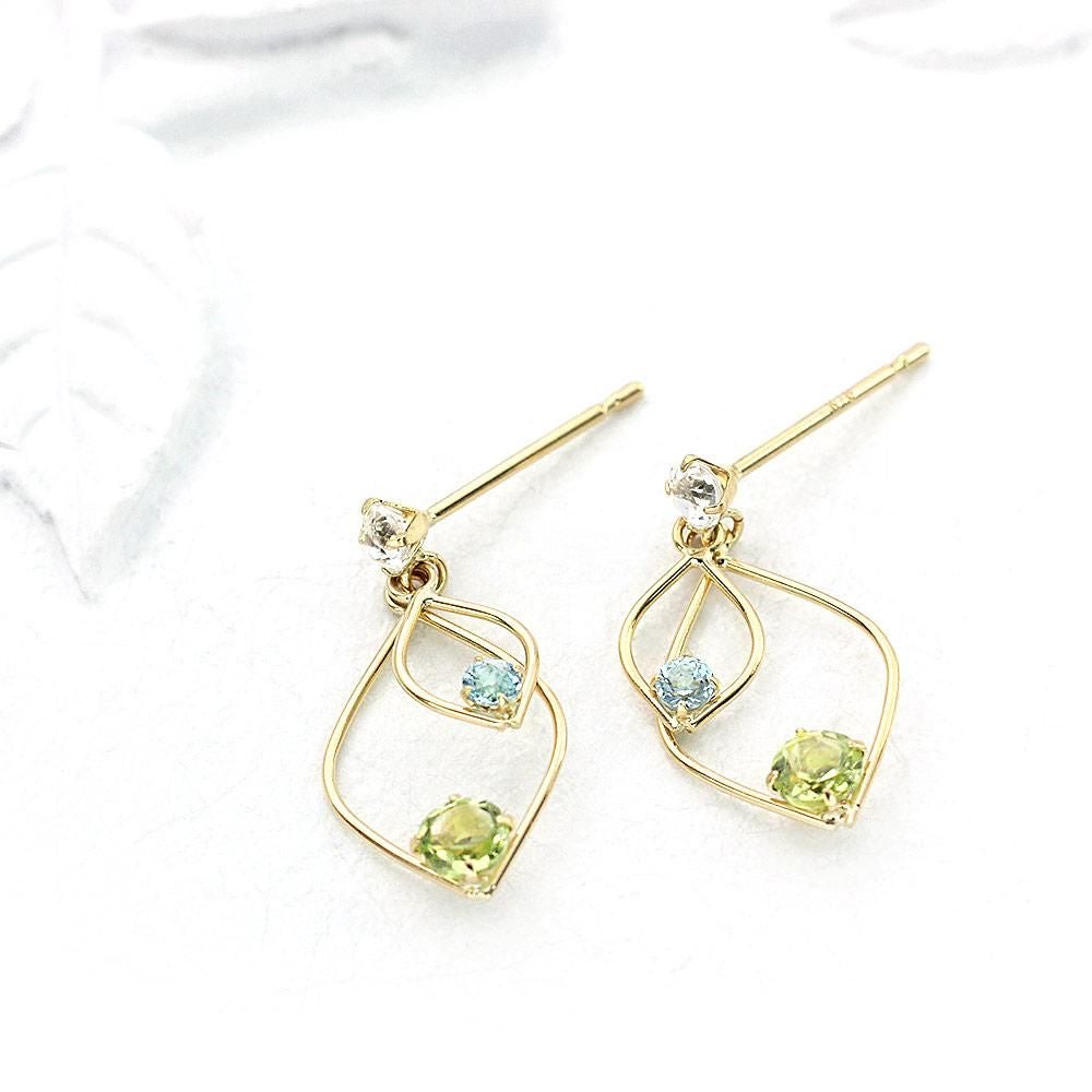K18YG ペリドット&トパーズ リーフピアス 11月の誕生石_02