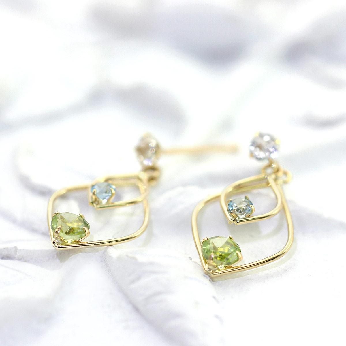 K18YG ペリドット&トパーズ リーフピアス 11月の誕生石_03