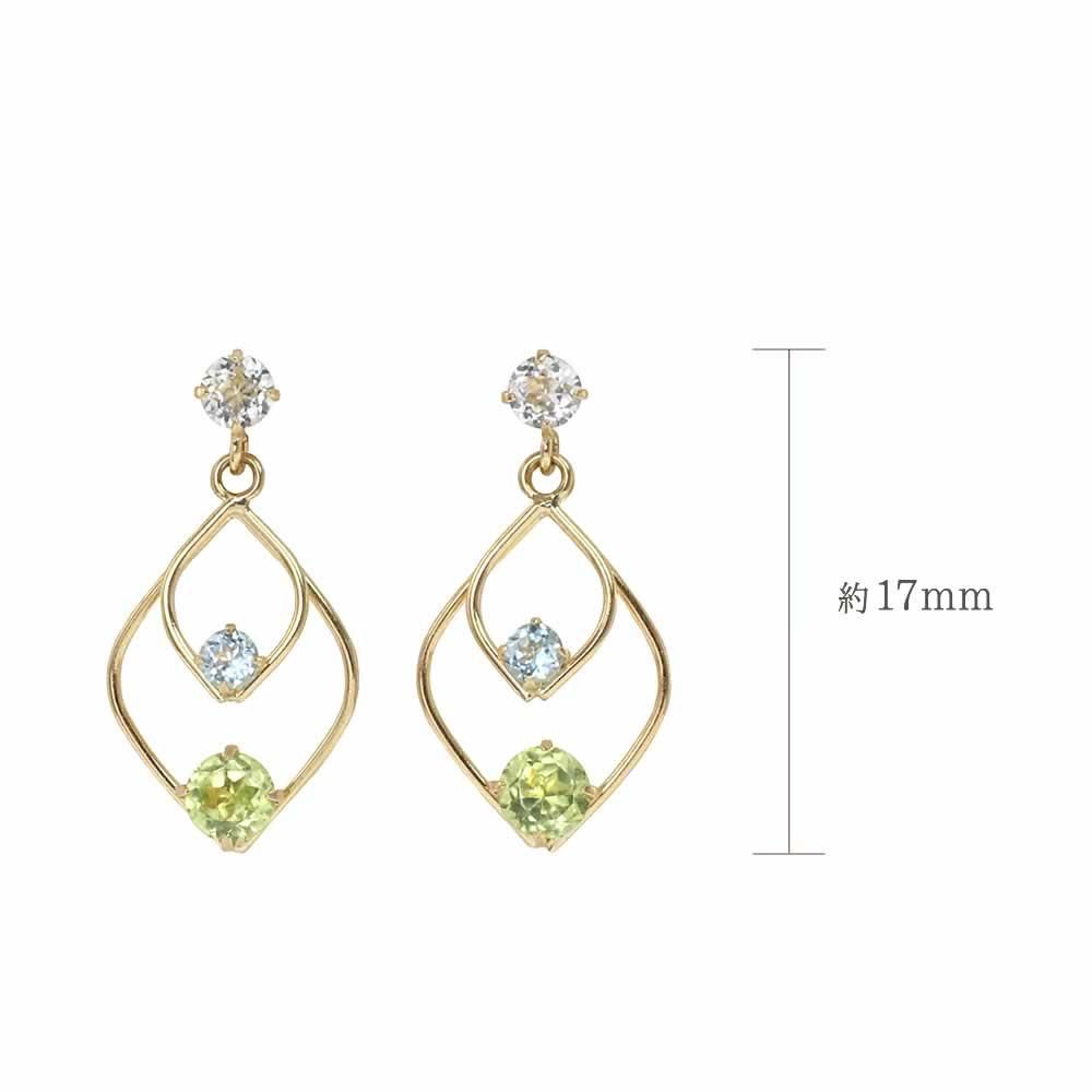 K18YG ペリドット&トパーズ リーフピアス 11月の誕生石_05