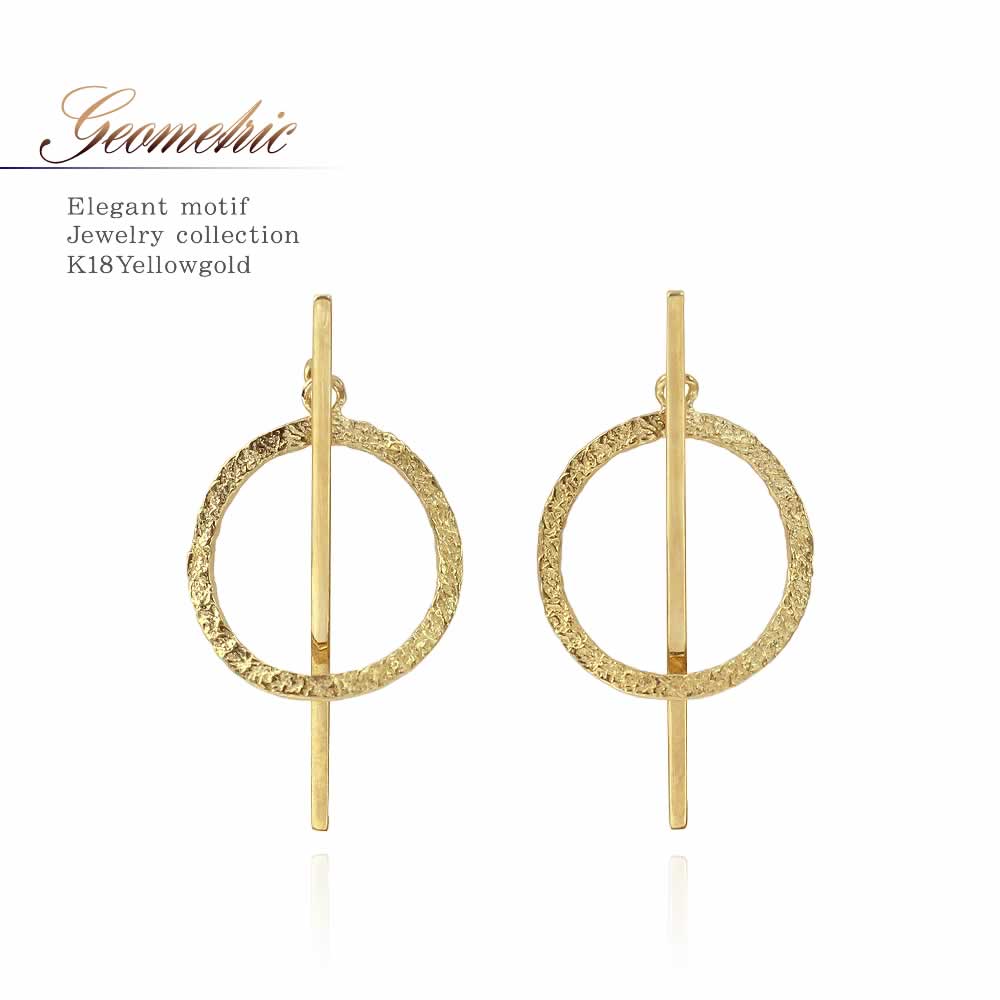 K18YG バー&リングモチーフ ピアス_01