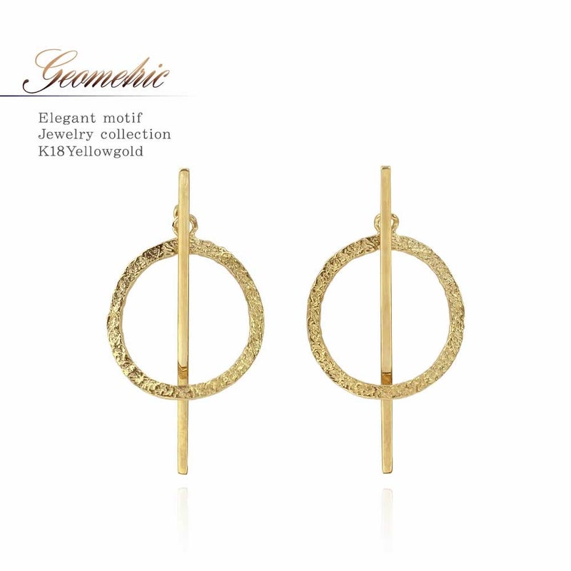 K18YG バー&リングモチーフ ピアス_01