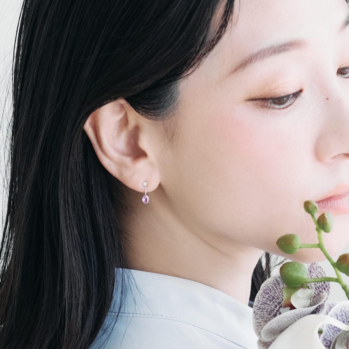 K18WG ピンクサファイア&ダイヤモンド ピアス  9月誕生石_10