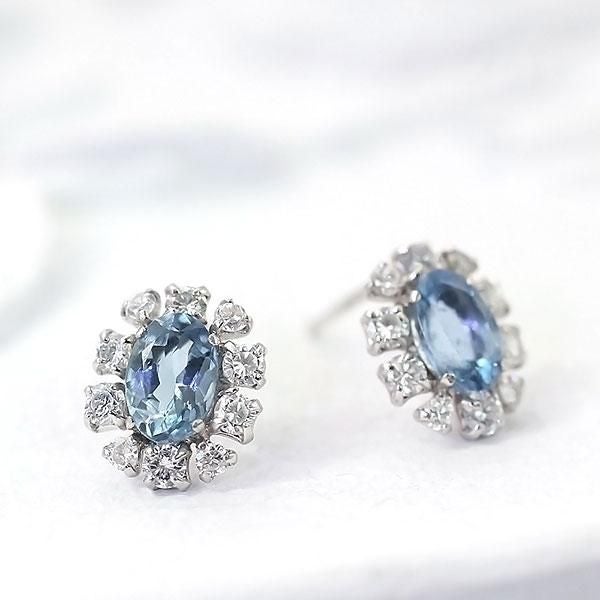 K18WG アクアマリン1.0ct ダイヤモンド0.5ct フラワーピアス_02