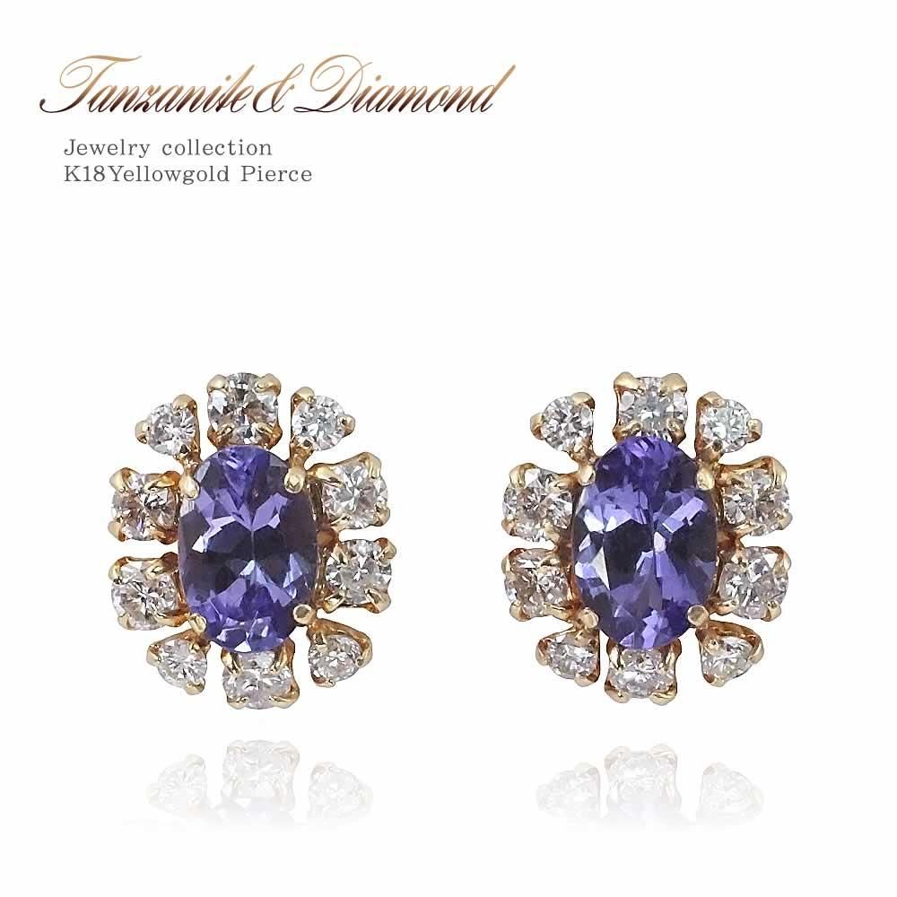 K18YG タンザナイト 1.0ct ダイヤモンド 0.5ct フラワーピアス_01