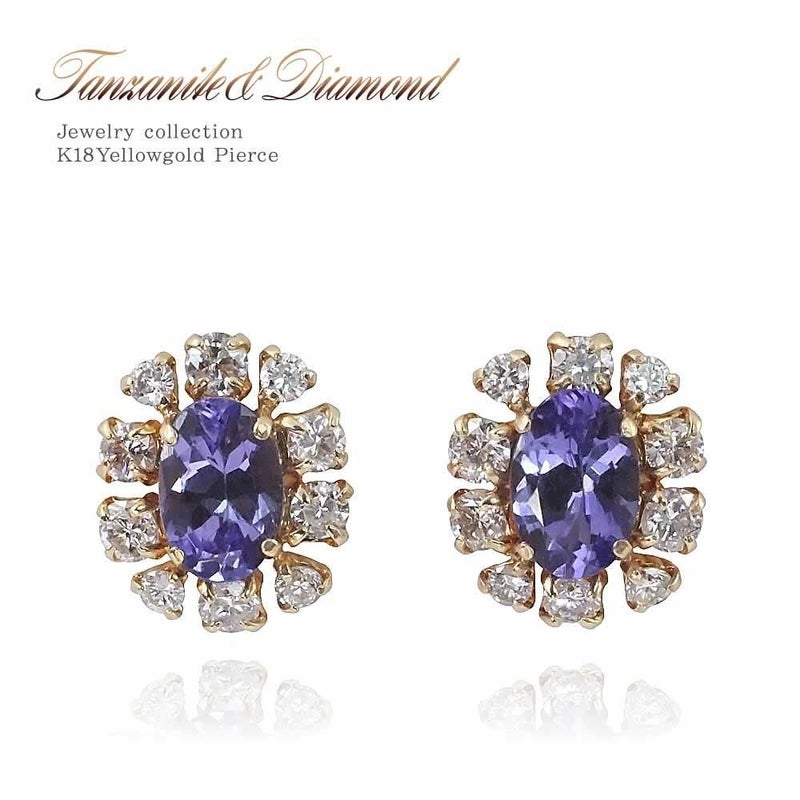 K18YG タンザナイト 1.0ct ダイヤモンド 0.5ct フラワーピアス_01